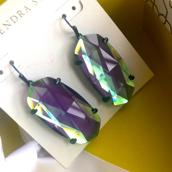NWT RARE & Retired Kendra Scott Esme Earrings Navy Gunmetal & Indigo Dichroic! - Picture 15 of 16